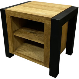 Splint oiled oak and black metal bedside table