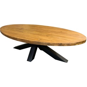 Table basse ovale teck massif et metal