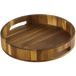 Round acacia tray with 2 handles