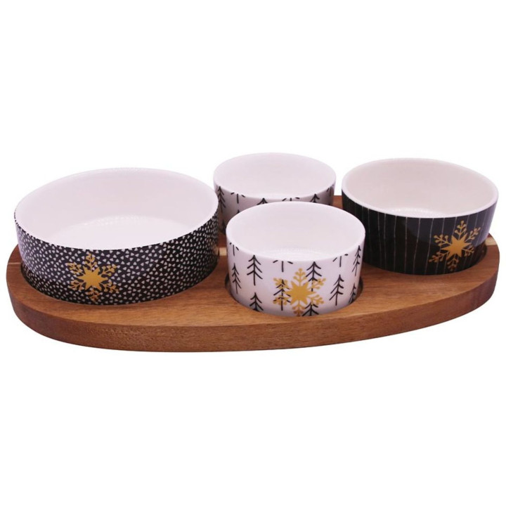 Set of 4 porcelain ramekins with tray