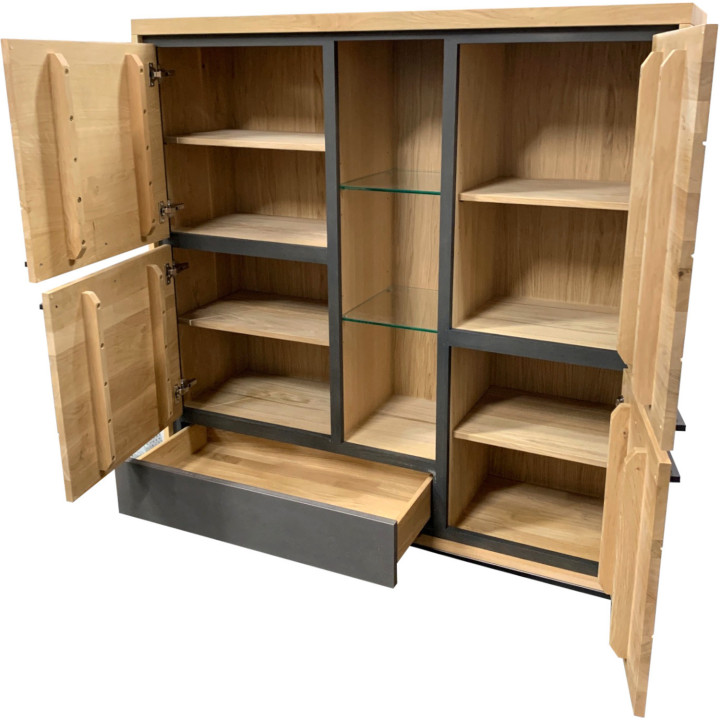 Armoirette chêne 4 portes bois et béton - 1 tiroir