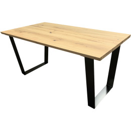 Rectangular solid oak dining table with metal legs