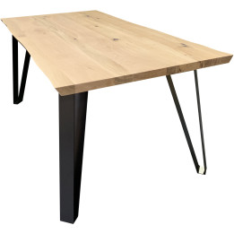 Solid oak dining table with spindle metal legs