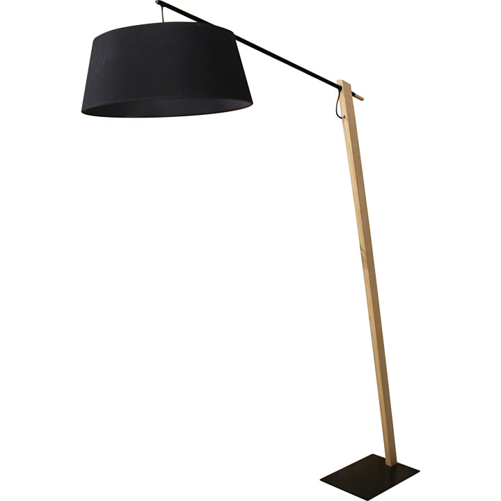 Lampada a stelo in rovere con paralume in lino nero
