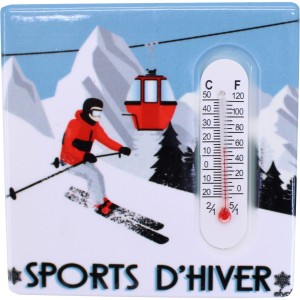 Aimant thermomètre skieur rouge