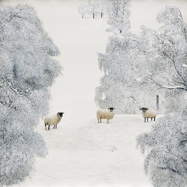 Quadro pecorelle bianche nella neve