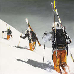 Quadro sci da alpinismo salita nella polvere di neve - 40x40
