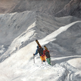 Quadro sci da alpinismo sulla cresta