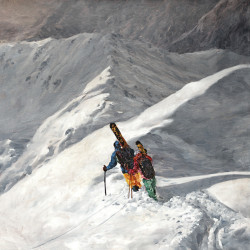 Quadro sci alpinismo sulla cresta innevata - 40x40