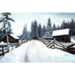 Toile sur chassis chalets sous la neige - 40x60