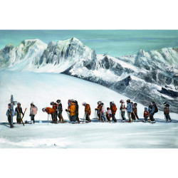 Tela su telaio gruppo di sciatori alla partenza - 60x40