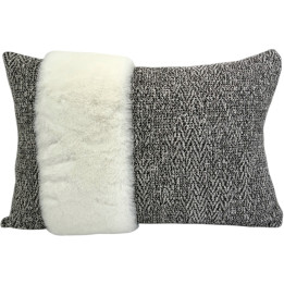 Coussin chiné avec bande fausse fourrure