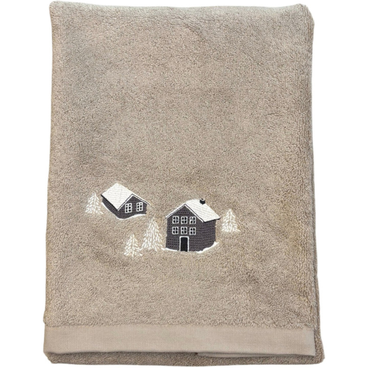 Serviette de toilette brodée Au coeur de la vallée taupe