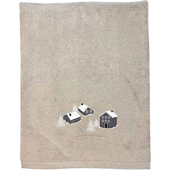Drap de bain brodé Au coeur de la vallée taupe