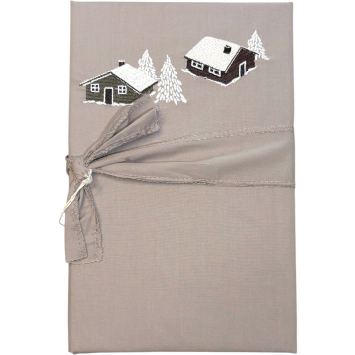Taie d'oreiller brodée Au coeur de la vallée taupe