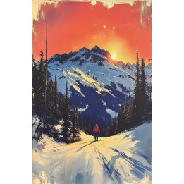 Sunset with skier, canvas on stretcher frame