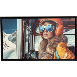 Woman in orange fur on dibond+black frame
