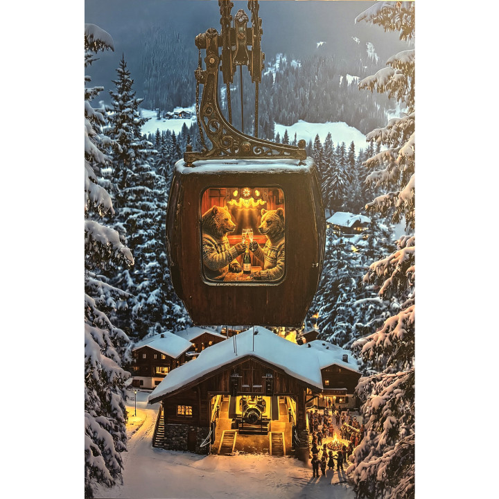 Festive bears in the gondola lift on dibond