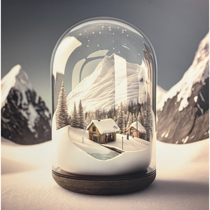 Winter landscape under a dome on dibond