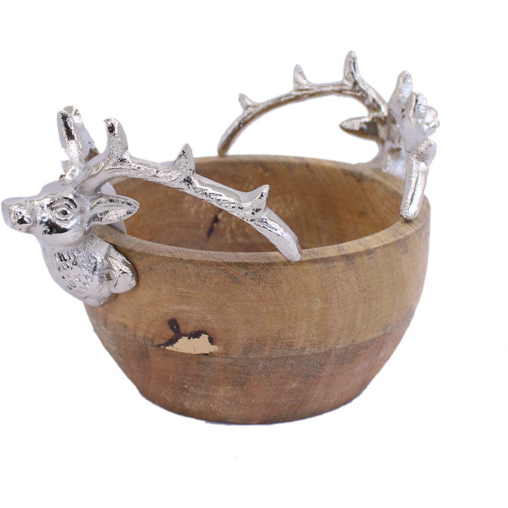 Round mango wood deer bowl