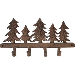 Fir tree coat rack with 4 cast iron hooks
