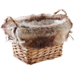 Wicker and faux fur basket