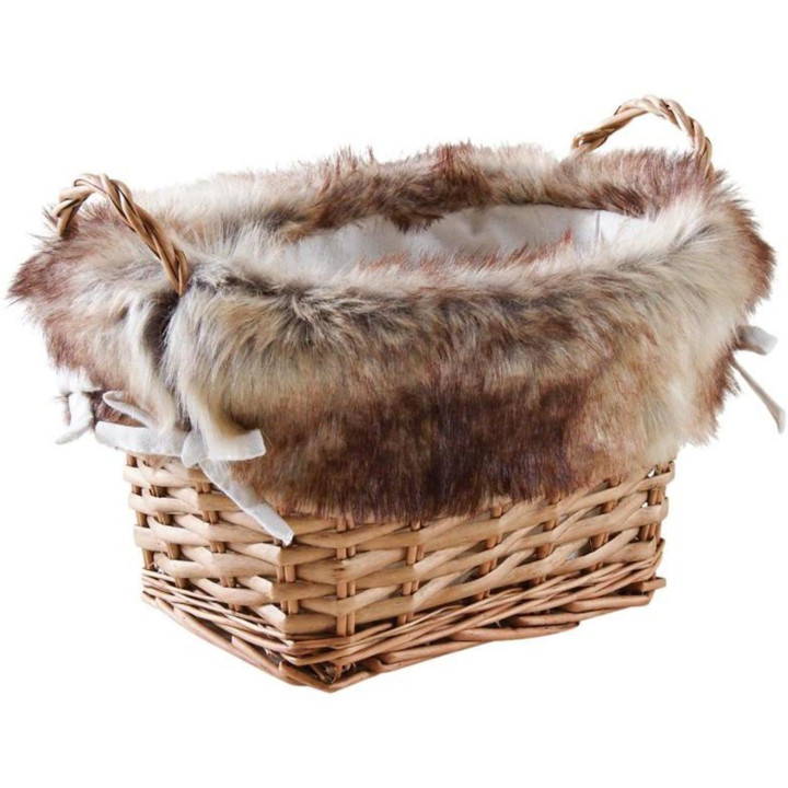 Wicker and faux fur basket