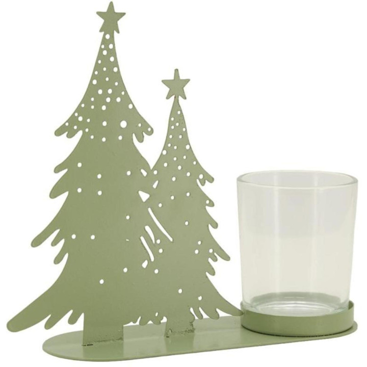 Fir tree metal and glass tealight holder