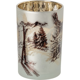 Glass candle holder with alpine motifs