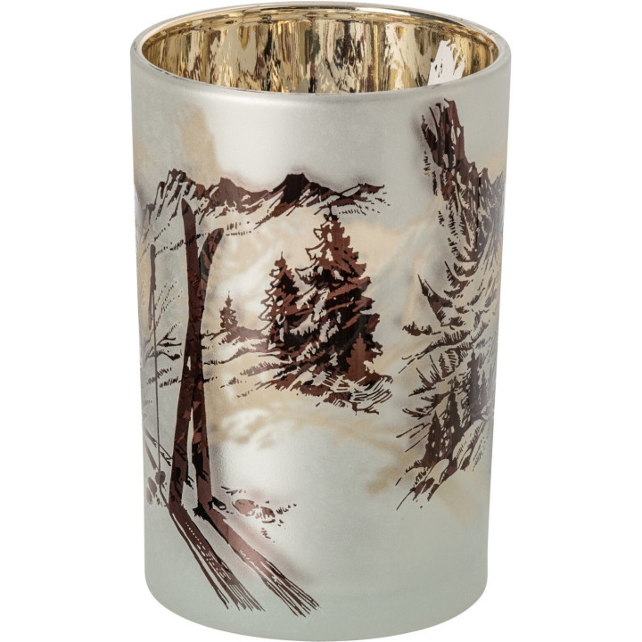 Glass candle holder with alpine motifs