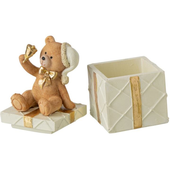 Small box with teddy bear and bell