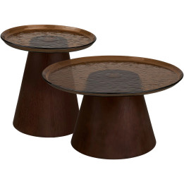 Set de 2 tables verre/placage frêne
