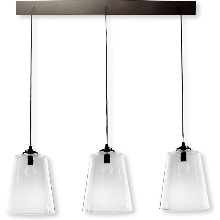 Black metal bar 3 lamp glass shade diane