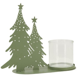 Fir tree metal and glass tealight holder - Green | 20x20x8.5