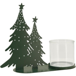 Fir tree metal and glass tealight holder - Vert foncé | 20x20x8.5