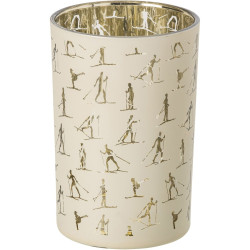 Photophore verre beige/doré skieurs - 12x18