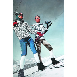 Toile sur chassis skieuse sur une pioche - 40x60