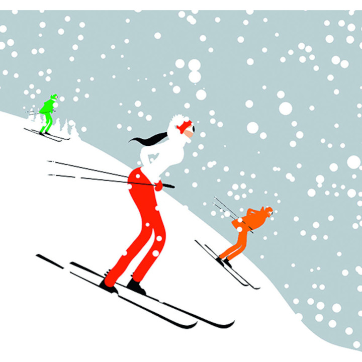 Canvas on stretcher red ski suit skier