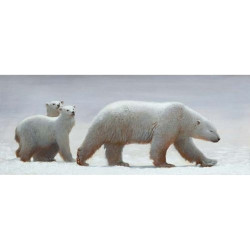Toile sur chassis mère ours polaire et 2 petits - 75x30