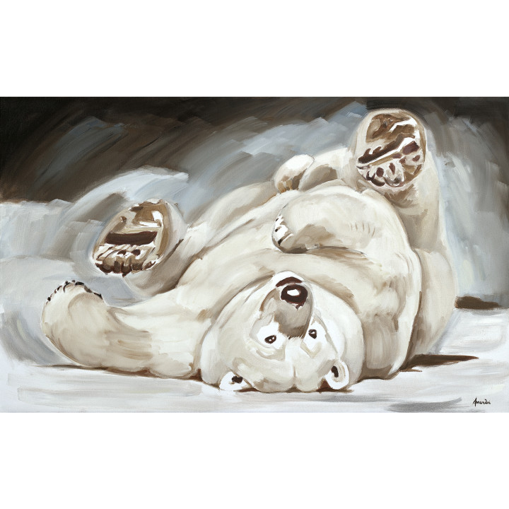 Canvas on frame lying bear on back