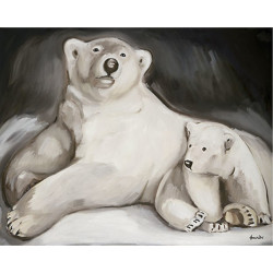 Tela su telaio mamma orsa bianca e il suo cucciolo - 50x40