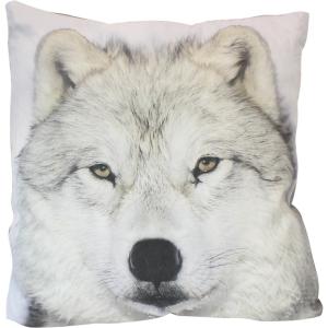 Coussin tête de loup blanc