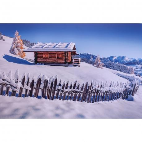 Chalet d'alpage sous la neige sur dibond