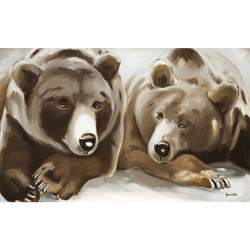Canvas on frame lying brown bear couple - 65x40