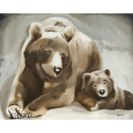Canvas on frame brown bear mother and cub