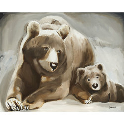 Toile sur chassis maman ours brun et son ourson - 50x40