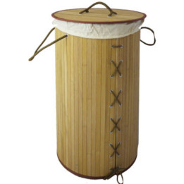 Folding bamboo laundry basket