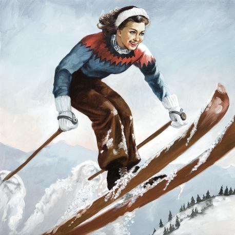 Toile sur chassis saut de ski vintage