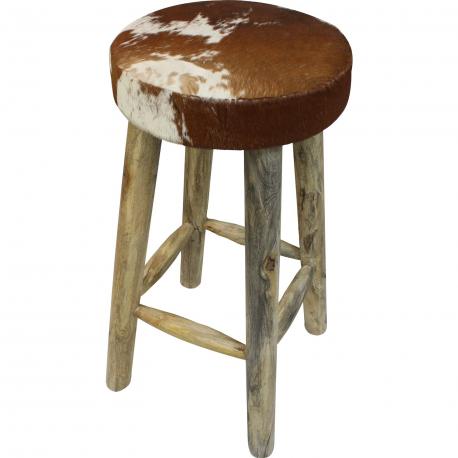 Tabouret haut peau de vache véritable