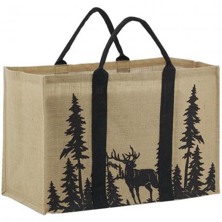 Sac à buche jute cerf sapins